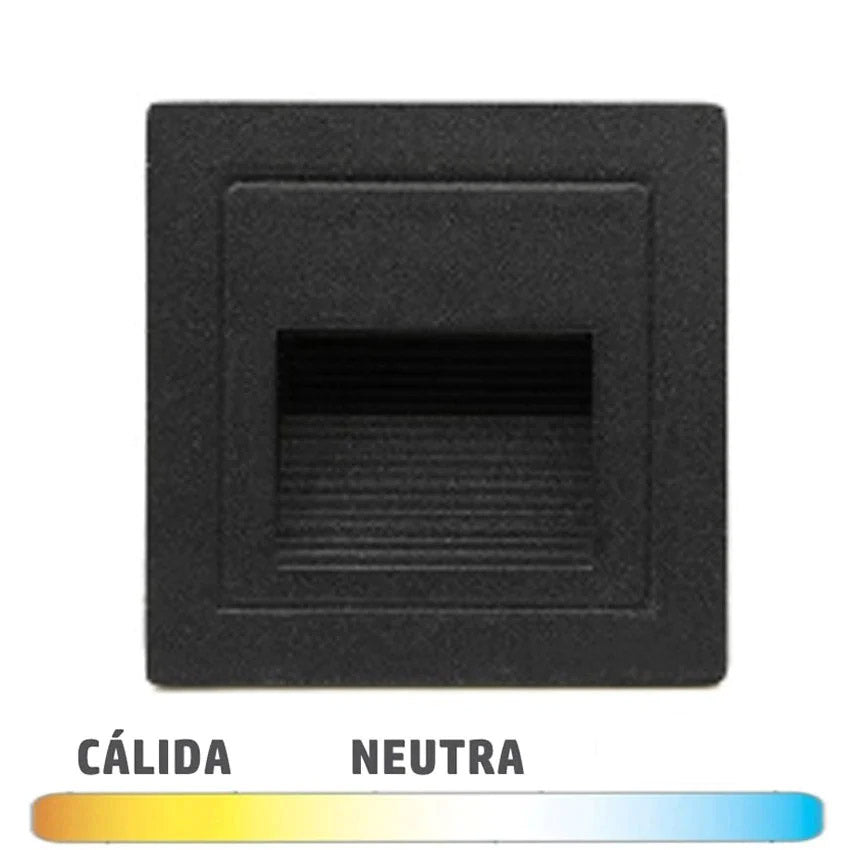 Baliza de pared con caja color negro 2W LED en luz cálida o neutra.