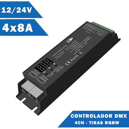 Controlador Programador LED DMX512 RGB 4x8A 12/24V