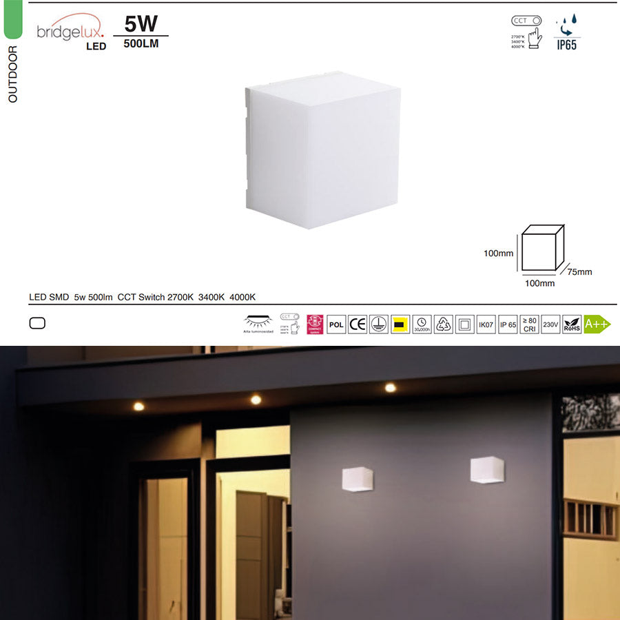 Detalles de aplique LED cubo para exterior en pared CCT 5W