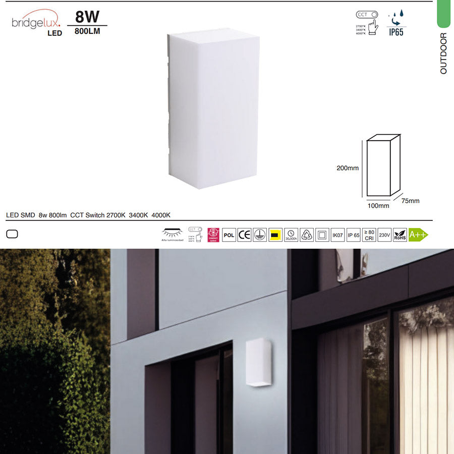 Detalles de aplique exterior CCT rectangular 8W 200x100x75mm