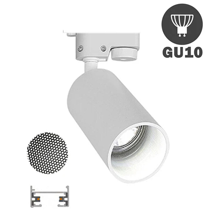 Foco Carril Monofásico Blanco Cilíndrico Long para GU10