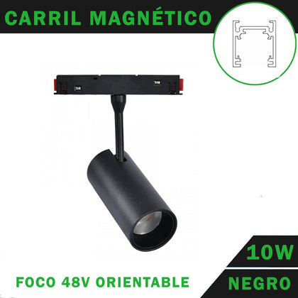 Foco Carril Magnético 48V 10W Orientable Color Negro