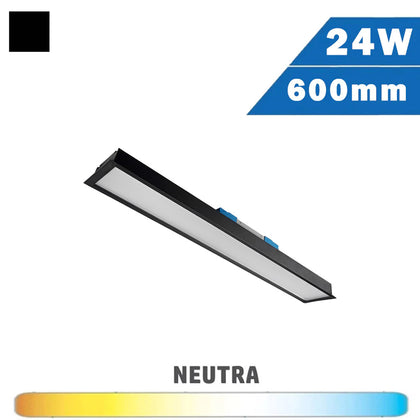 Luminaria Empotrar LED Lineal Negra 24W 600mm