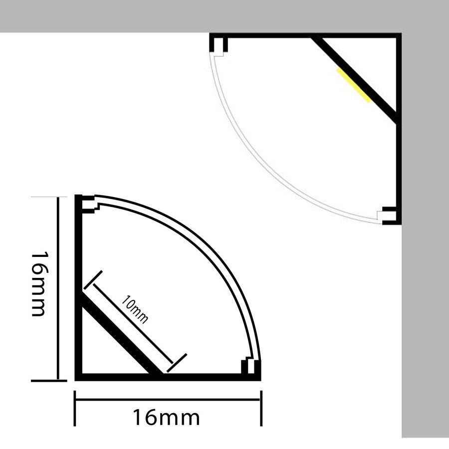 Perfil LED de Esquina con el difusor Curvo 16 mm x 16 mm 2M - Learoy LED