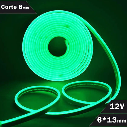 Neón LED Flex 15W/m 12V 6x13mm Luz Verde Corte 8mm
