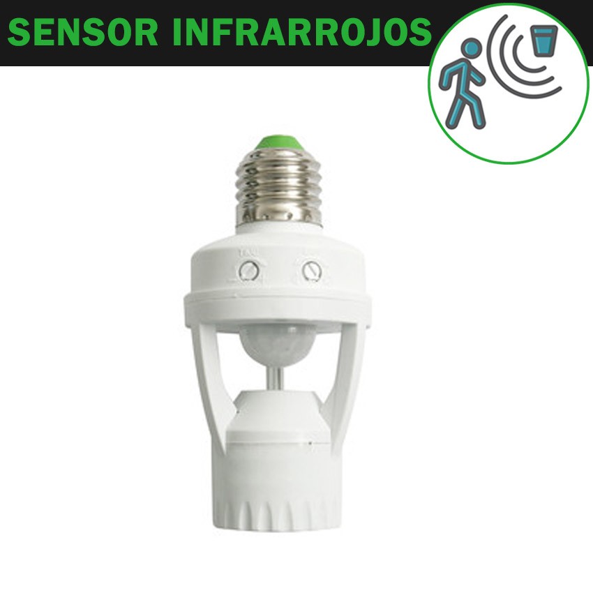Adaptador para bombilla LED E27 con sensor de movimiento PIR 360º IP20