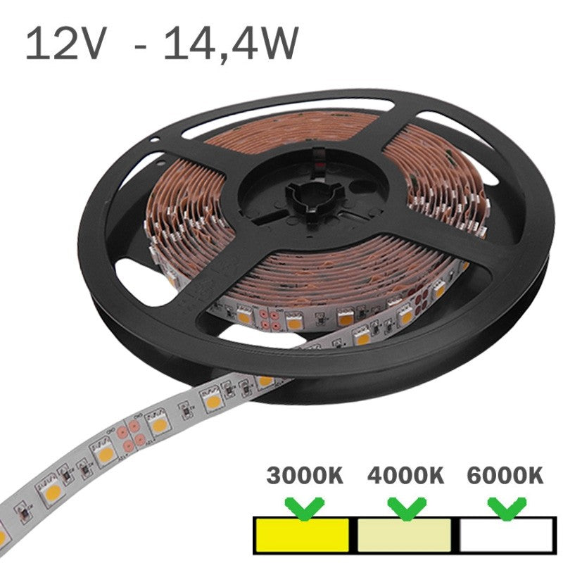 Tira LED 12V 14,4W 60 LEDs/m Rollo Eco 5 Metros