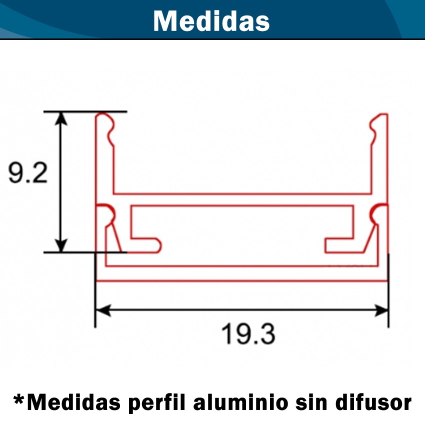 Perfil Aluminio 20x20 Tiras LED Cuadrado