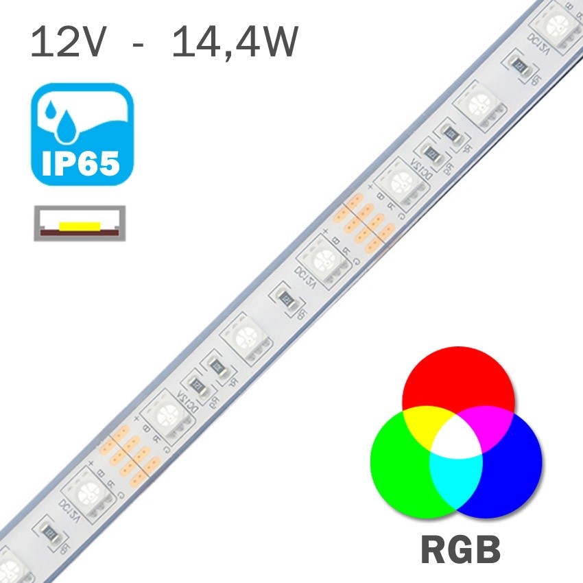 TIRA LED EXTERIOR FUNDA SILICONA 12V IP65 60 LEDs 14,4W RGB – LedyLuz