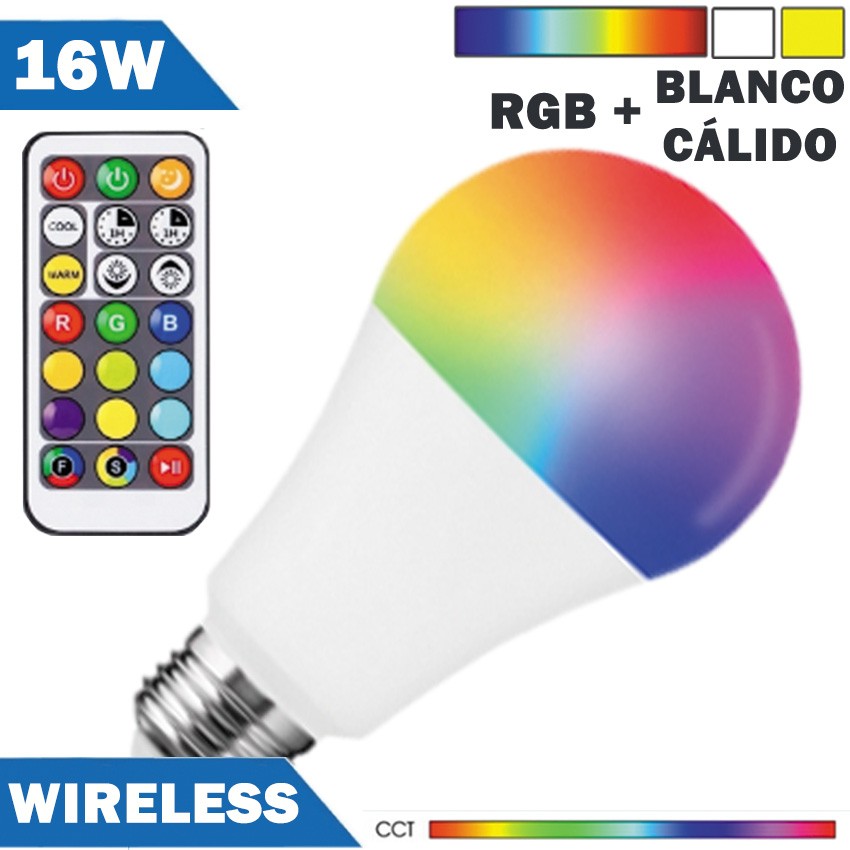Bombilla Led E27 con mando a distancia, 9W=60W, blanco + RGB multicolor,  PRODUCTO ALCAMPO.