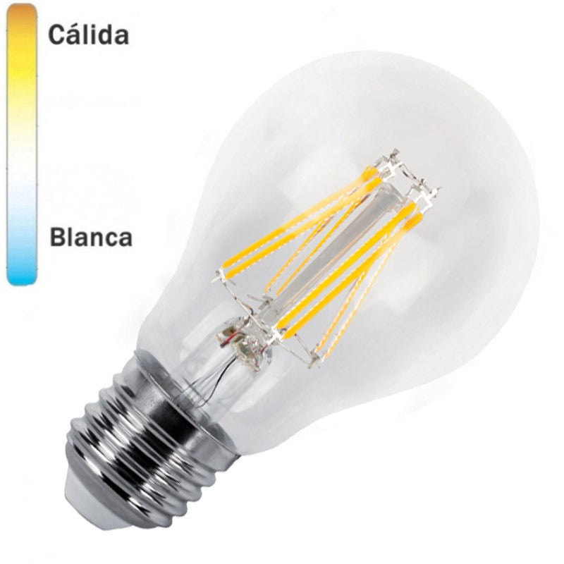 Comprar bombilla LED A60 E27 8W estándar transparente filamento visto