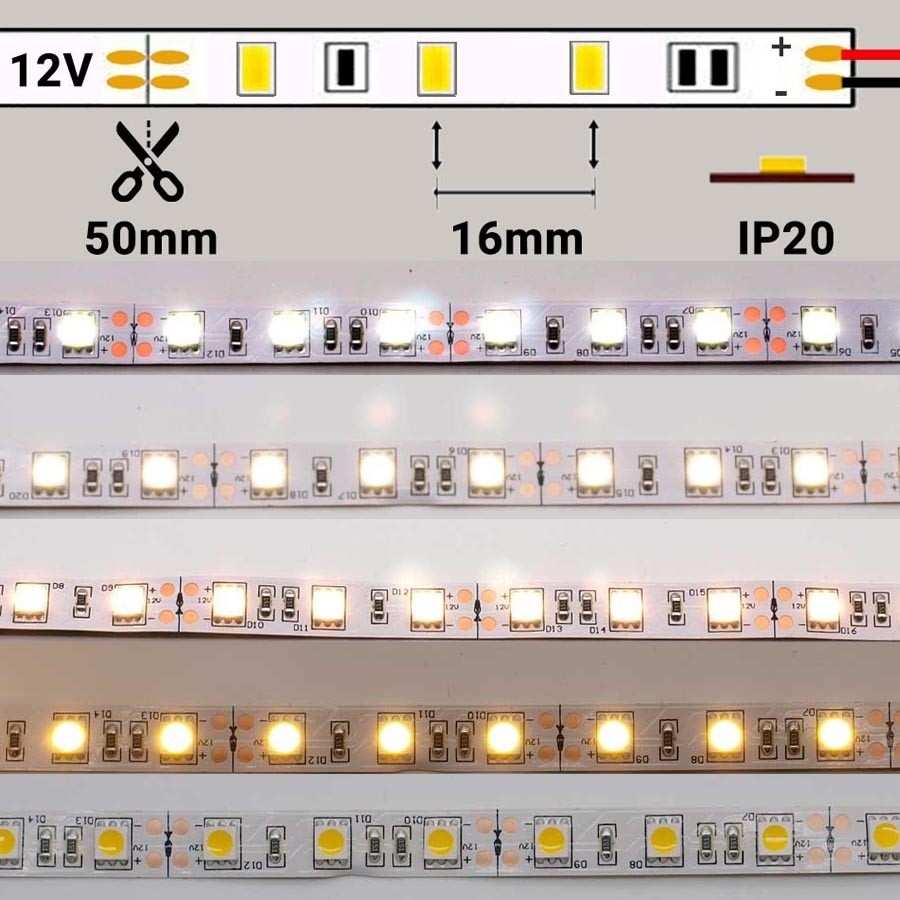 TIRA LED 12V 14,4W 60 LEDs/M 5050 LUZ AZUL Longtitud Metros tira LED  Longitud de la tira LED 1 Metro Conexión cable longitud Longitud cable 150mm
