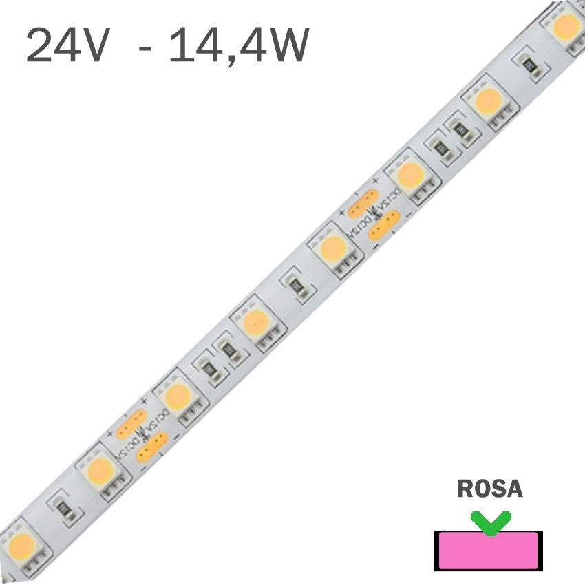 Tira LED 24V 14,4W 60LEDs/m Luz Morada Rosáceo
