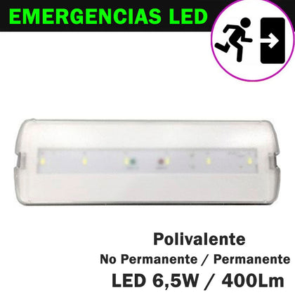 Emergencia LED 6,5W 400Lm Función Polivalente Permanente / No Permanente