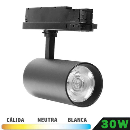 Foco Carril Trifásico LED Negro 30W Orientable Eco