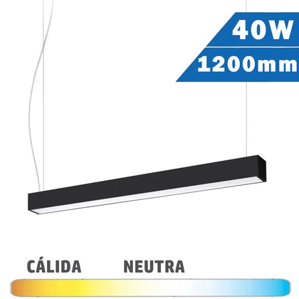 Luminaria LED Lineal Suspensión Negra 40W 1200mm