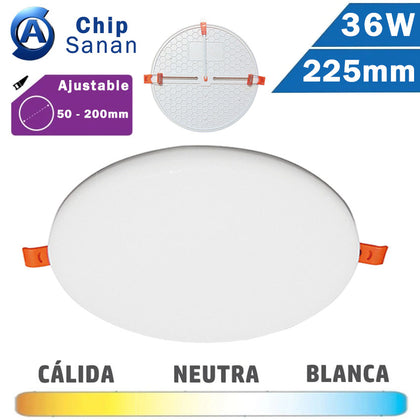 Panel LED Redondo Blanco Corte Ajustable 36W 225mm