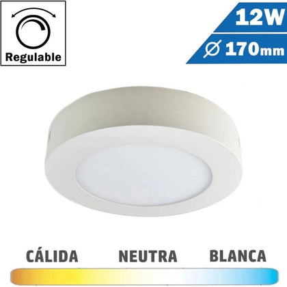 Plafón LED Superficie Redondo Blanco 12W Regulable 170mm