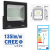 Proyector LED 100W CREE Negro Exterior 135Lm/W