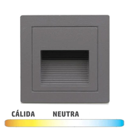 Baliza de pared con caja color gris 2W LED en luz cálida o neutra.