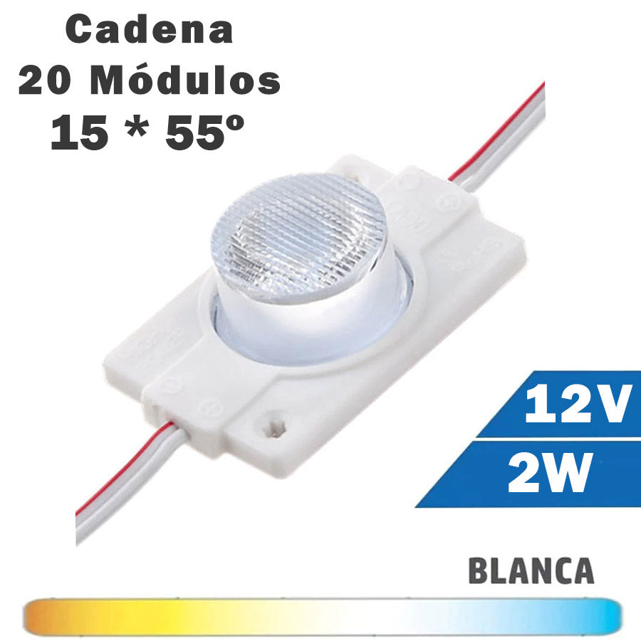 Cadena 20 Módulos LED 2W 12V 55º Luz Blanca