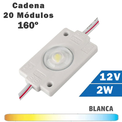 Cadena 20 Módulos LED 2W 12V 160º Luz Blanca