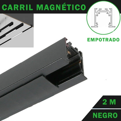 Carril Magnético 2 Metros para Empotrar Color  Negro