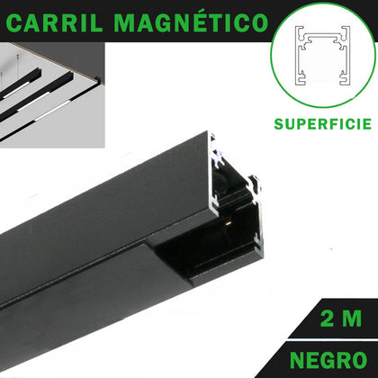 Carril Magnético 2 Metros para Iluminación Color Negro