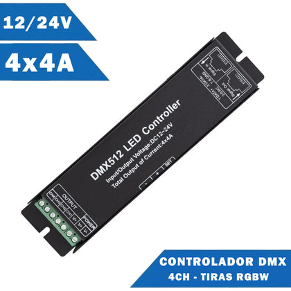 Controlador Programador LED DMX512 RGB 4x4A 12/24V
