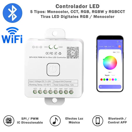 Controlador LED WIFI y bluetooth para tiras LED PWM SPI digitales