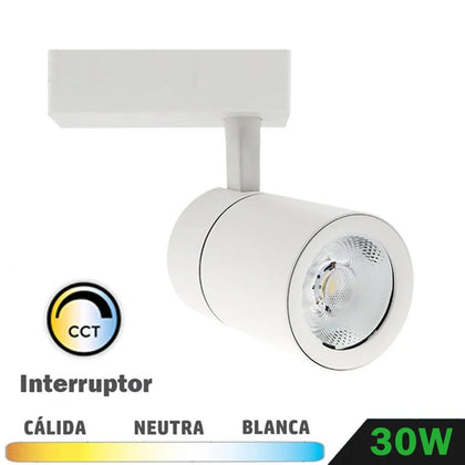 Foco carril monofásico blanco 30W CCT cambio temperatura orientable monofásico