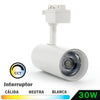 Foco de carril monofásico blanco 30W, orientable