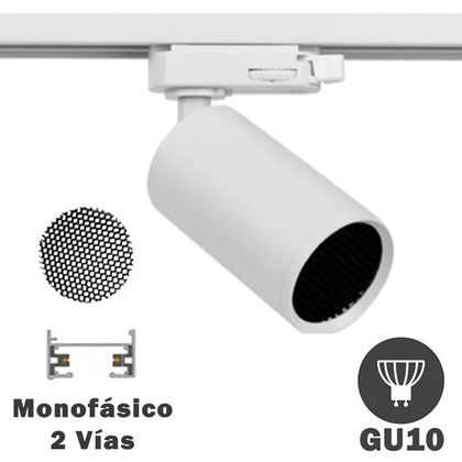 Foco Carril Monofásico Blanco Cilindro Mini para GU10