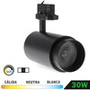 Foco Carril Trifásico LED Negro 30W Zoom EC Orientable CCT
