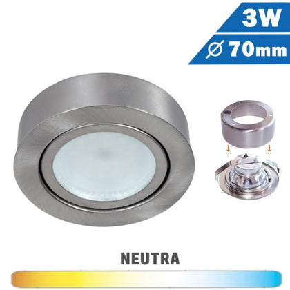 Foco LED Superficie / Empotrar Redondo 3W Níquel 70mm