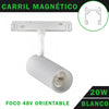 Foco Carril Magnético 48V 20W Orientable Color Blanco