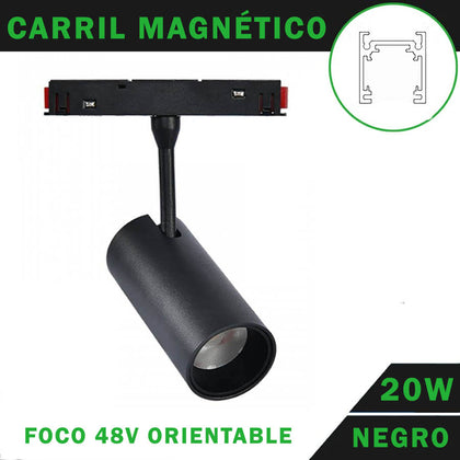 Foco Carril Magnético 48V 20W Orientable Color Negro