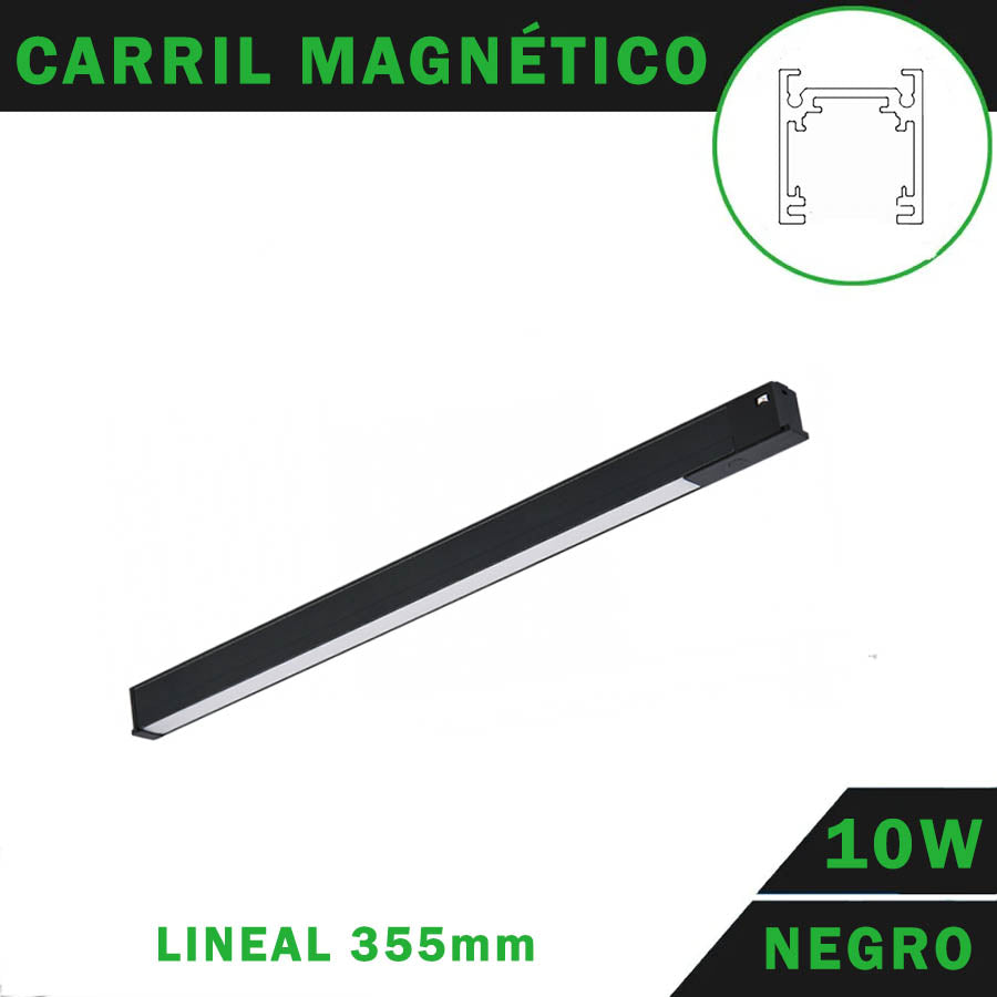 Foco Carril Magnético 48V 10W Lineal 355mm Continuo Color Negro