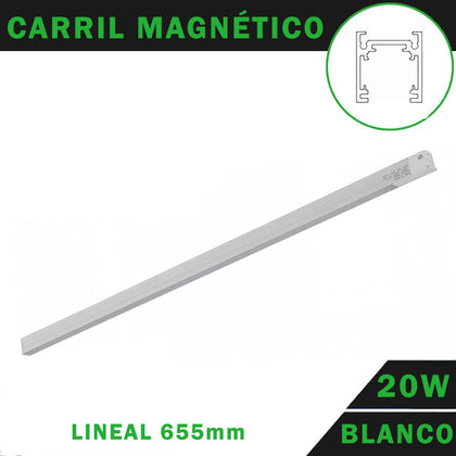 Foco Carril Magnético 48V 20W Lineal 655mm Continuo Color Blanco