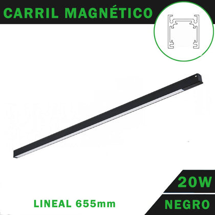 Foco Carril Magnético 48V 20W Lineal 655mm Continuo Color Negro