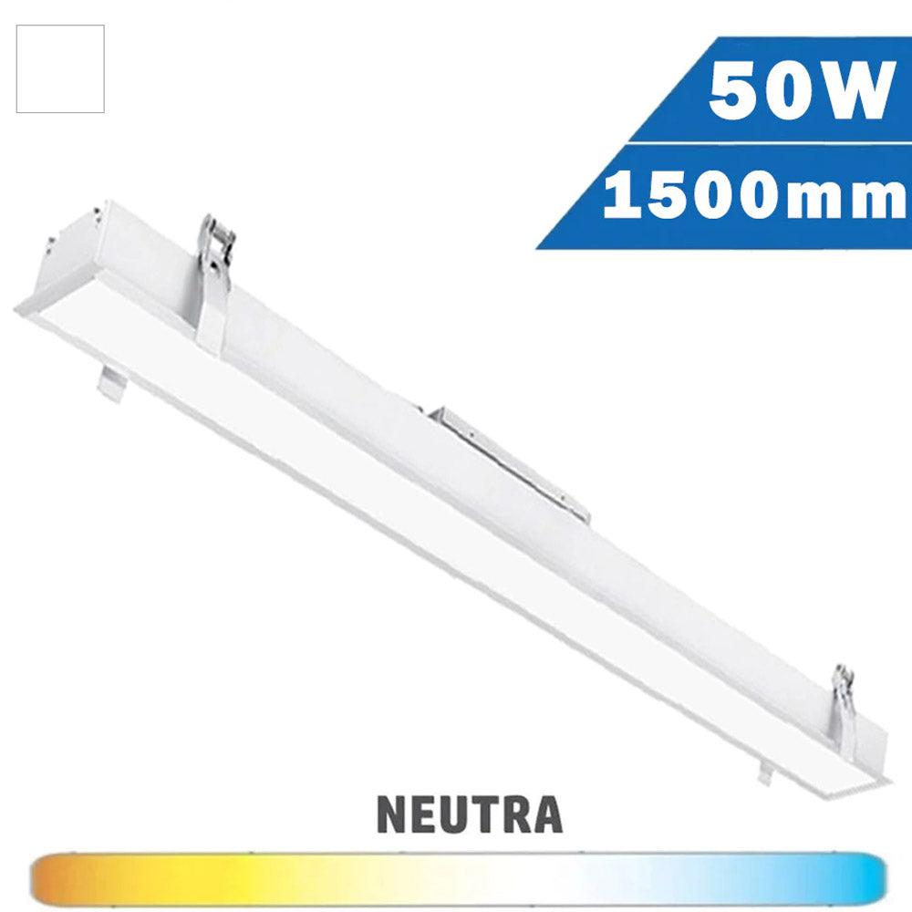 Luminaria Rectangular Led LUMINARIA LED LINEAL PANTALLA EMPOTRAR 50W BLANCA 150cm NEUTRA – LedyLuz