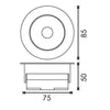 Medidas para la instalación de foco empotrado COB redondo 85mm en color blanco.
