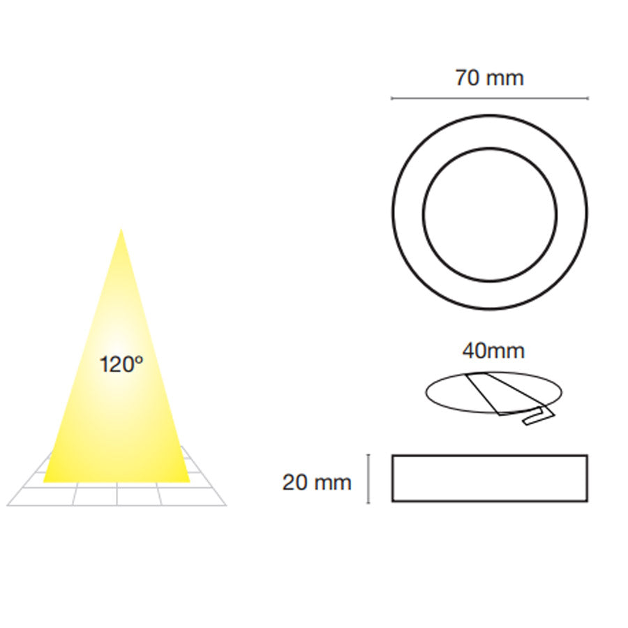 Foco LED Superficie / Empotrar Redondo 3W Blanco 70mm
