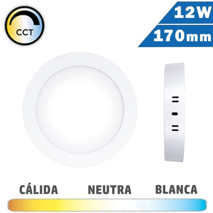 Plafón de superficie 17cm para techos en tonalidad de luz cct 12W
