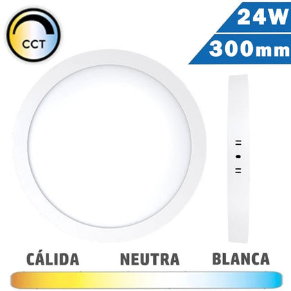 Plafón de superficie para techo redondo blanco en tonalidad de luz cct con 24W de potencia 30cm