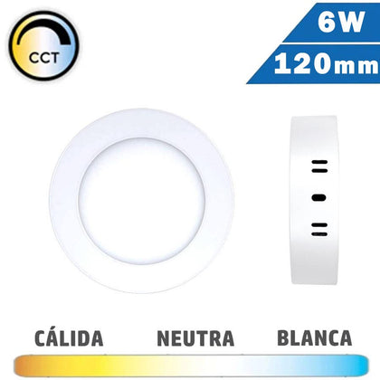 Plafón superficie redondo blanco en 6W con cambio tonalidad de luz CCT