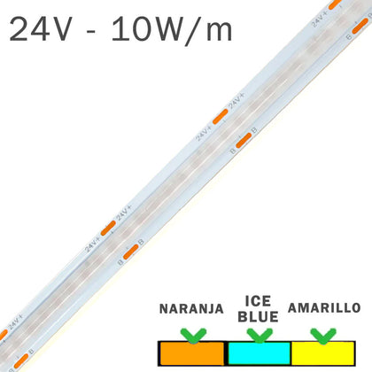 Tira LED 24V COB 10W Línea Colores Rollo 5 Metros