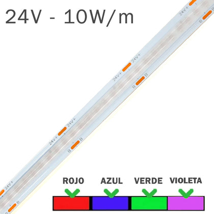 Tira LED COB 24V 10W en colores luz continua