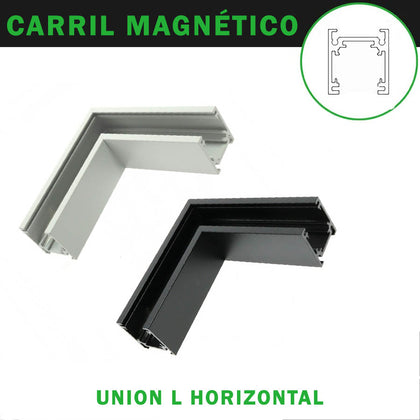 Unión L Horizontal para Carril Magnético Superficie Blanco / Negro