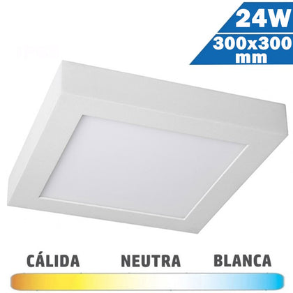 Plafón LED Cuadrado Blanco 24W 300x300mm Superficie